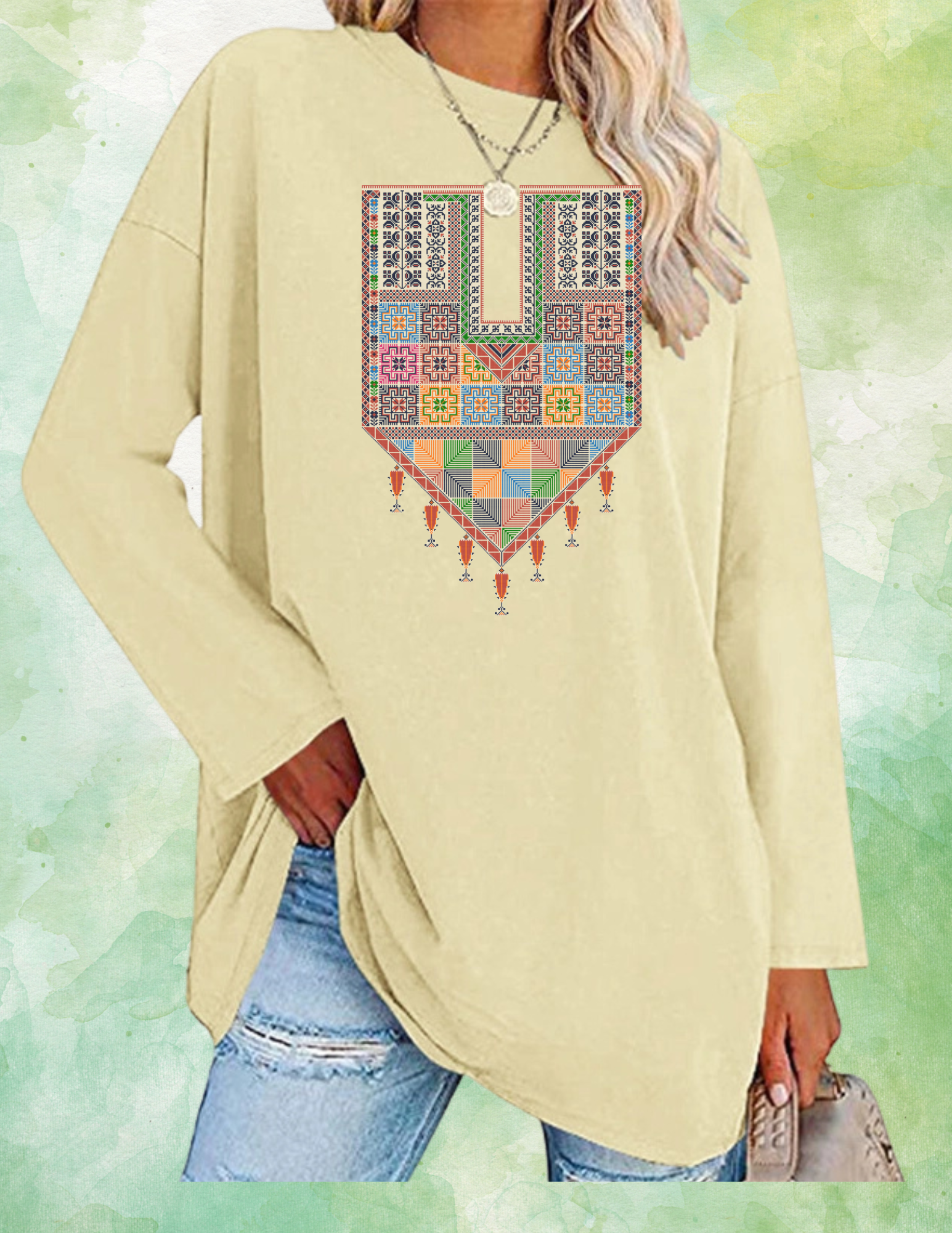 Red Traditional Tatreez Crewneck