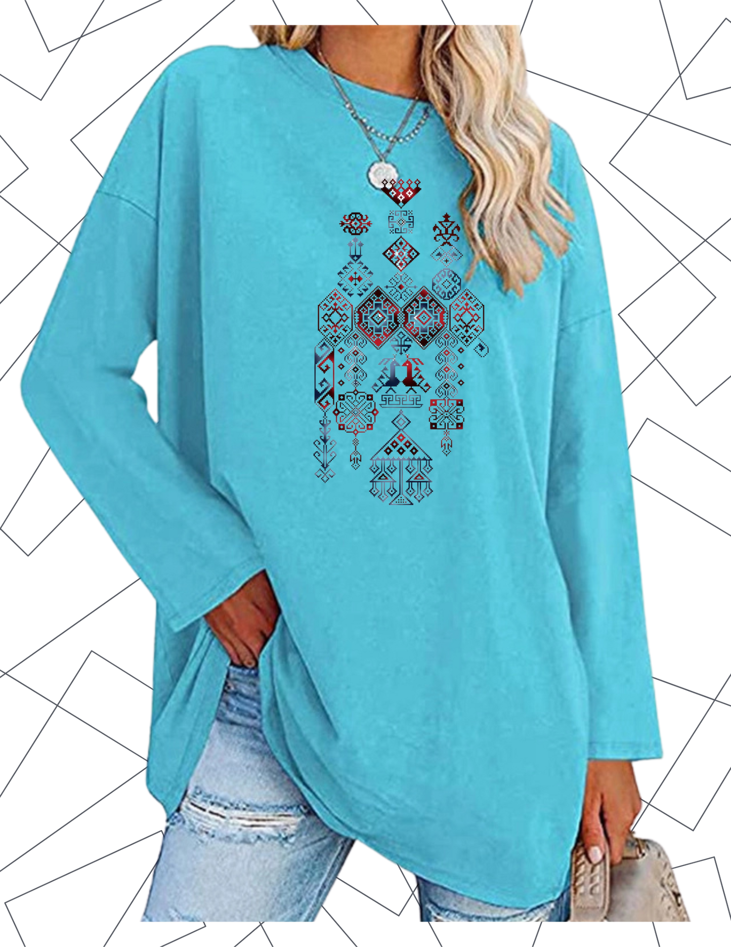 CREWNECK PALESTINE TATREEZ BLUE DESIGN