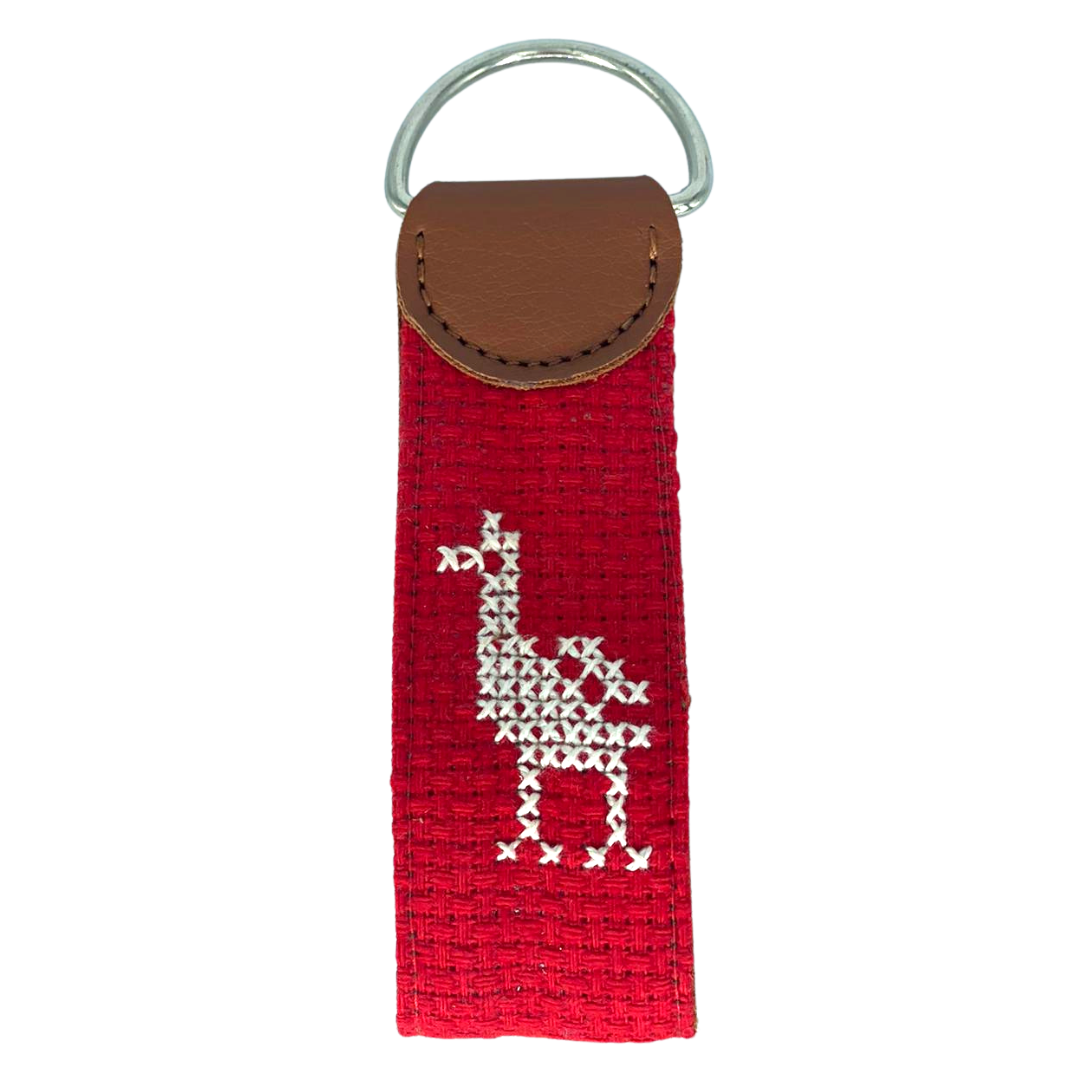 Tatreez Pigeon Veg Leather Key - Red