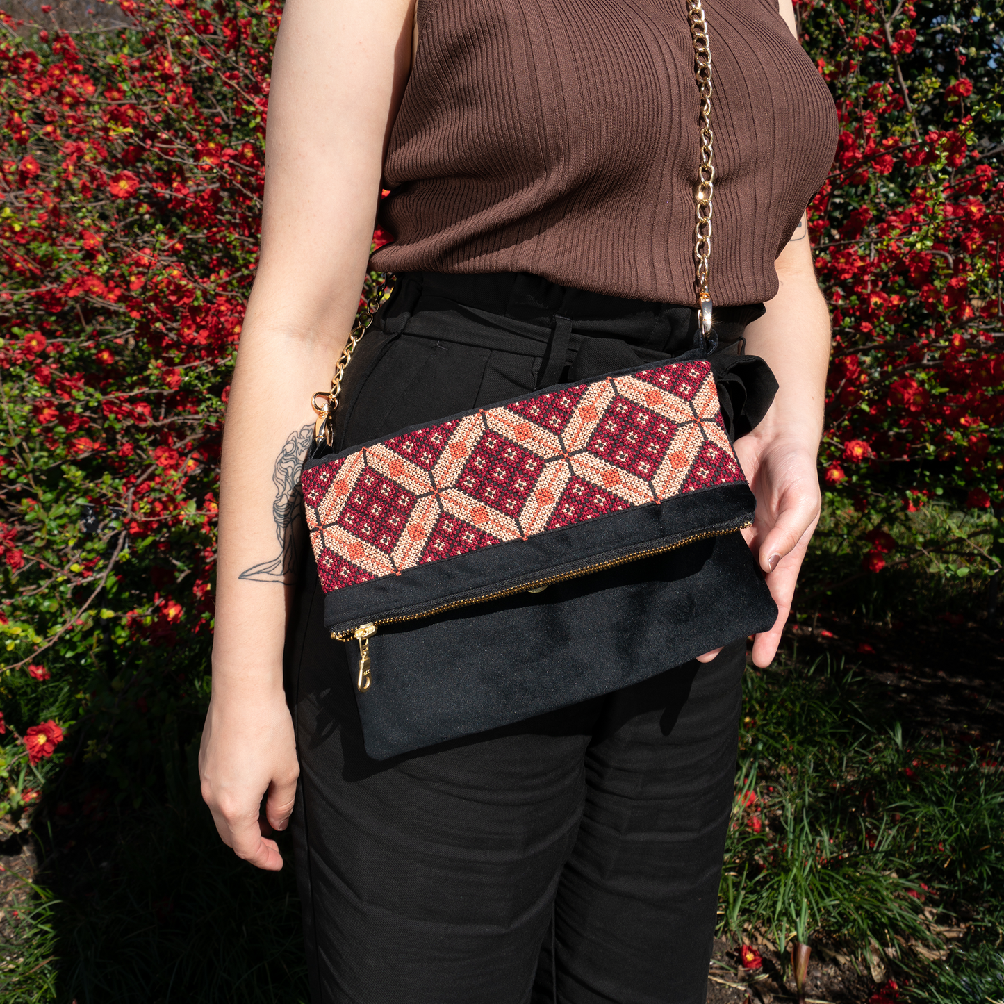 Velvet Tatreez Crossbody - Berry