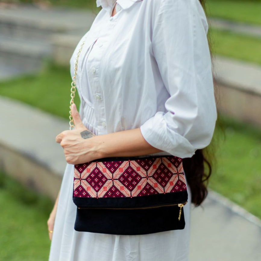 Velvet Tatreez Crossbody - Berry
