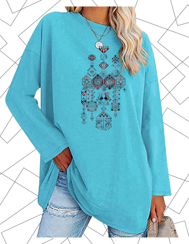 CREWNECK PALESTINE TATREEZ BLUE DESIGN