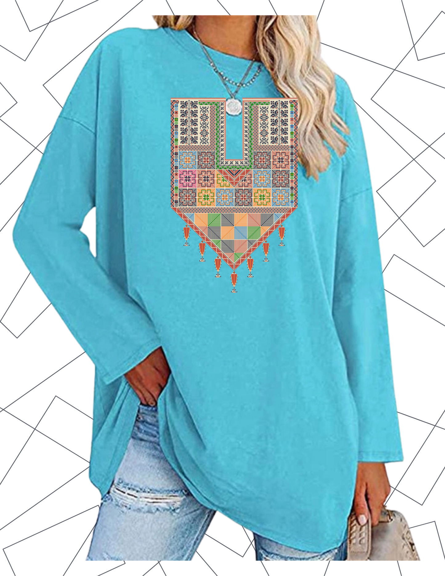 Red Traditional Tatreez Crewneck