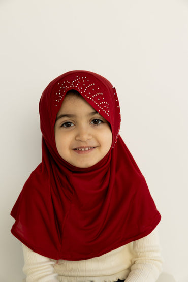Slip-On Girls Hijab - Dark Red