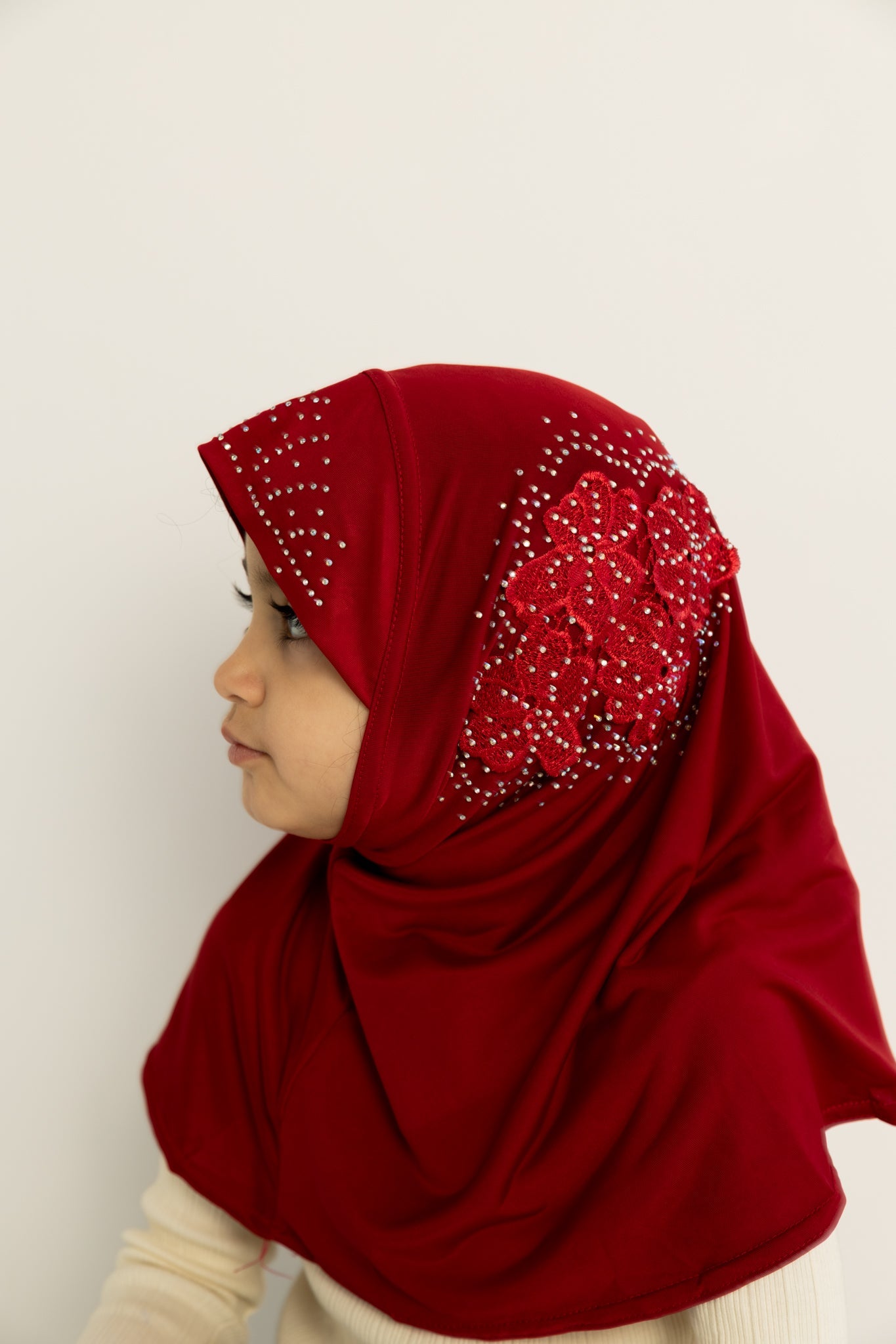 Slip-On Girls Hijab - Dark Red