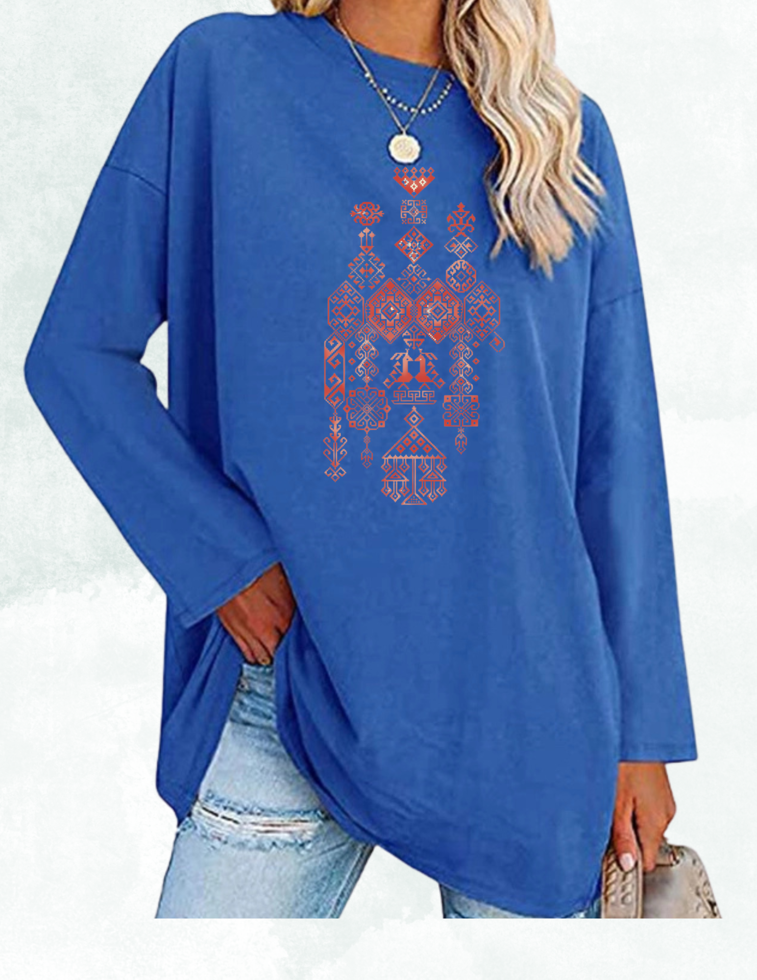 CREWNECK PALESTINE TATREEZ BLUE DESIGN