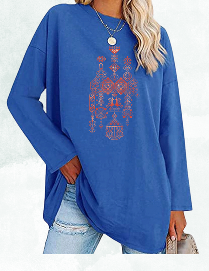 CREWNECK PALESTINE TATREEZ BLUE DESIGN