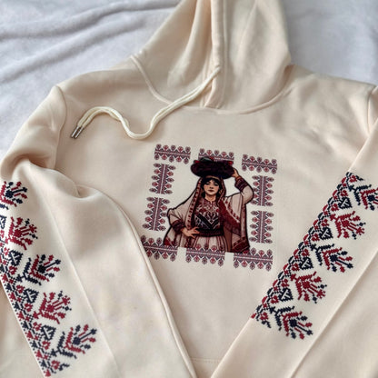 Women Hoodie Beige Palestinian Tatreez