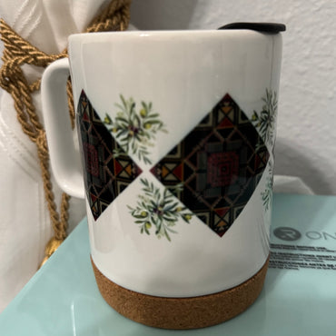 PALESTINE TATREEZ MUG WITH CORK BASE & SPLASH PROOF LID