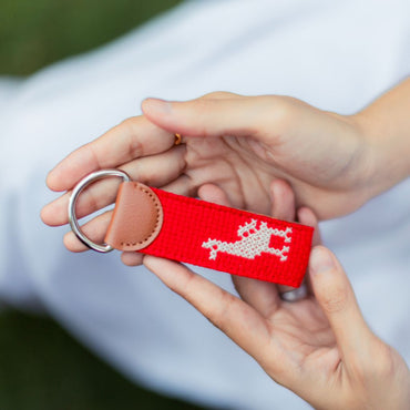 Tatreez Pigeon Veg Leather Key - Red