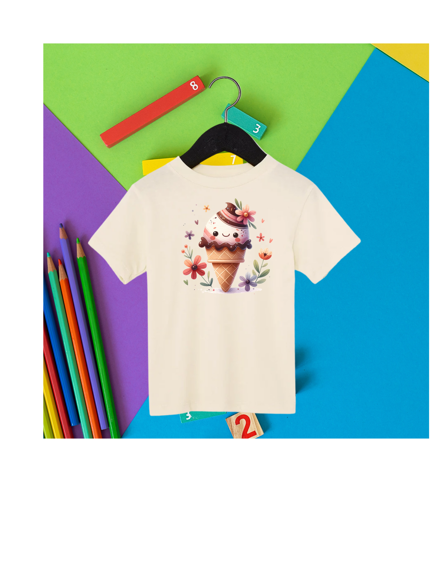 TODDLER FLOWERED ICE CREAM T-SHIRT